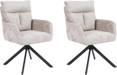 Produktbild von HOME DELUXE Esszimmerstuhl mit Armlehne ALUNA Chenille - 2er Set Beige I Küchenstuhl, Polsterstuhl, Designstuhl, Armlehnstuhl, Armlehne, Lehne, Gepolstert, Edel, Modern, Retro, Hochwertig, Weich, Stilvoll, Pflegeleicht, Wohnzimmer, Drehfunktion