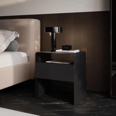 Image de Idohome - Table de chevet métallique de style bohème avec tiroir, 45 x 50 cm, couleur : noir