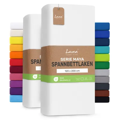 Zdjęcie produktu dla Zestaw 2 sztuk prześcieradeł satynowych Lavea® z gumką, 120x200 cm, 100% bawełna – Miękkie prześcieradła do materacy o wysokości do 20 cm – Białe