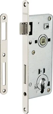 Image de Boitier de serrure encastrable à cylindre pour porte d'entrée, axe 50mm, bouts ronds, zingué - THIRARD