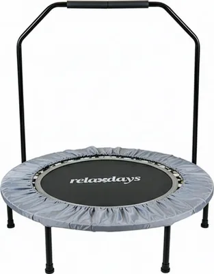 Obrázok produktu pre Trampolína Relaxdays s držadlom, Ø 102 cm, skladateľná minitrampolína do 120 kg, fitness trampolína do interiéru, sivá