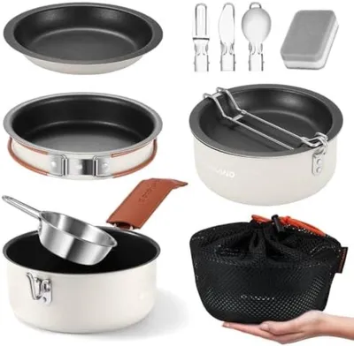 Produktbild von PromoHome® 10-teiliges Outdoor-Kochset – Leichte Camping-Küchenausstattung mit Antihaftbeschichtung, 17x17x7 cm, 730 g