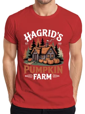 Obrázek produktu pro Hagrids Pumpkin Farm Magical Autumn Halloween Pumpkins Cottage Retro pánské tričko, červené, XXL