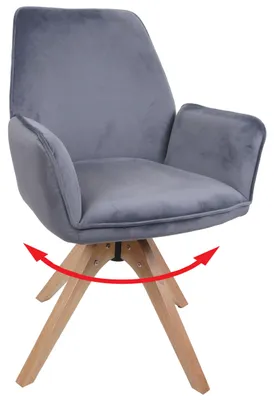 Image de Chaise de salle à manger HWC-G67, chaise de table à manger, chaise de cuisine, chaise avec accoudoirs, pivotante, en bois et velours 320 g/m², MVG ~ gris foncé