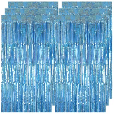 Image de Rideau décoratif Lametta, couleur bleu, lot de 6 pièces, dimensions 1m x 2m, rideau scintillant en PET