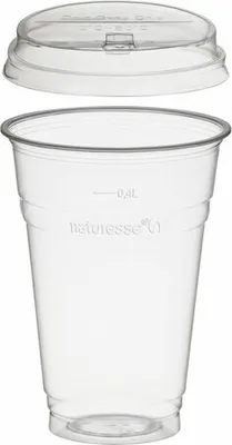 Produktbild von 100x Trinkbecher 400ml + Deckel mit Klappöffnung aus Biokunststoff (PLA)