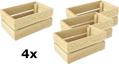 Four wooden crates stacked in two pairs.