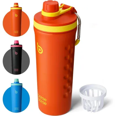 Produktbild von Shaker Edelstahl Trinkflasche 26oz mit Mischkugel – Protein Shaker für Eiweiß & Fitness, BPA-frei, doppelwandig, auslaufsicher, Orange