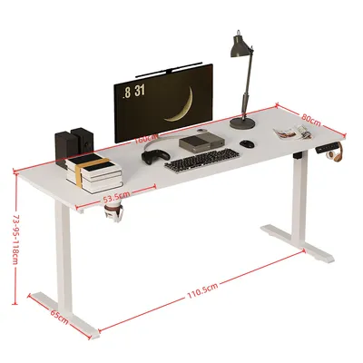 Obrázok produktu pre Písací stôl s elektrickým nastavením výšky 160 × 80 cm, biely počítačový stôl 72–118 cm