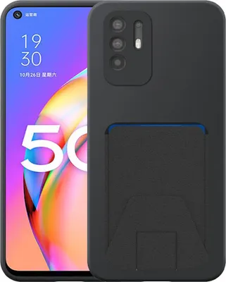 Image de Adaptée à la coque du téléphone Oppo A94 5G avec porte-cartes en cuir ajustable - Coque arrière flexible en silicone TPU avec porte-cartes en cuir ajustable - Noir - Smartphonics