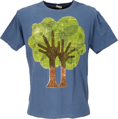 Image de T-shirt rétro, Tree Save Earth T-shirt - Tree/bleu, hommes, coton, taille : XXL