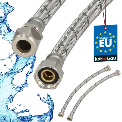 Immagine prodotto di KOTARBAU® 2 Pezzi Tubo Flessibile per Rubinetto 3/8“ x 3/8“ Tubo di Raccordo 30 cm Dado Girevole x Raccordo a Pressare Acciaio Inox