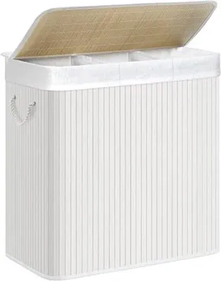 Immagine prodotto di Cesto portabiancheria Famanu con coperchio - 3 scomparti, 150 litri, 60 x 40 x 61,5 cm - Bianco