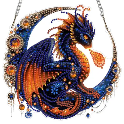 Produktbild von Diamond Painting Anhänger mit Kette Drache doppelseitig Bastelset für Fenster & Wand