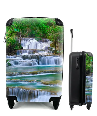 Produktbild von MuchoWow® Koffer Handgepäck Trolley Rollkoffer Kleine Reisekoffer mit 4 Rollen - Wasserfall - Bäume - Natur - Dschungel - Cabin Size < 55x40x23 cm & 55x40x20 cm - Fotokoffer - Kabinenkoffer - Boardgepäck - Reise-Box - Reisekoffer - Reisegepäck - Koffer mit Bild - Trolley für Kinder