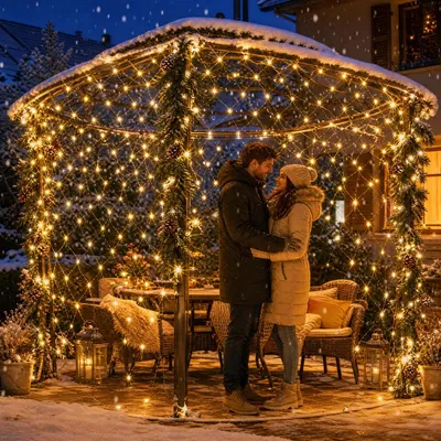 Zdjęcie produktu dla Łańcuch świetlny LED UISEBRT, 6 x 4 m, 480 diod LED o ciepłej barwie, 8 trybów świecenia z funkcją zapamiętywania, idealny do dekoracji ścian i okien