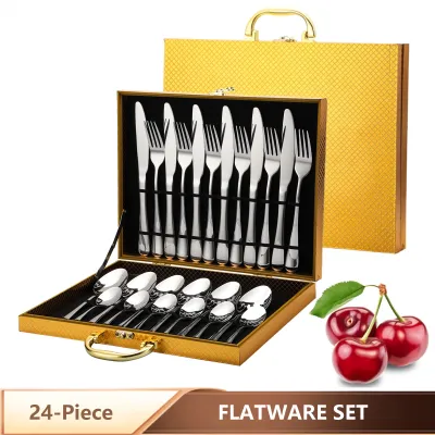 Produktbild von 24 teilig Besteck Set 6 Personen, 18/10 Edelstahl Besteckset, Essbesteck Set mit Messer Gabel Löffel, Hochwertiges Edelstahlbesteck