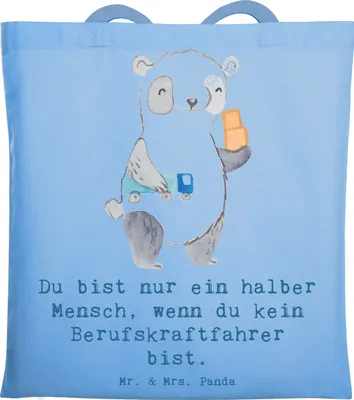 Produktbild von Mr. & Mrs. Panda Stoffbeutel Berufskraftfahrer Herz - Sky Blue - Geschenk, Tote Bag, Jutebeutel, Tasche, Laptoptasche, Shopping, Beutel