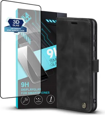 Produktbild von Handy Hülle für Samsung Galaxy S23 Ultra mit 9H Displayglas Klapphülle Bookcase Flip Cover Handy Tasche Etui Farbe: Schwarz
