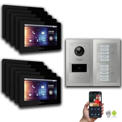 Image de Goliath IP portier vidéo 7 pouces 10-fam. RFID : Boîtier en saillie : 7 pouces en noir Boîtier de montage de la sonnette : Boîtier en saillie Sélection du moniteur : 7 pouces en noir