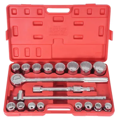 Produktbild von Steckschlüsselsatz - Robuster Ratschensatz mit 1,9-cm-Antrieb - 21 Teile - 12-Kant - 16 Stecknüsse 19–50 mm - 3 Ratschengriffe - Aufbewahrungsleiste