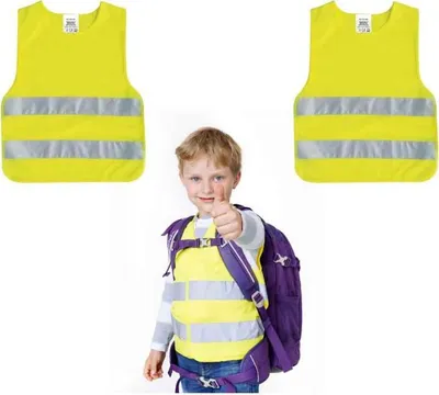 Produktbild von 2x IWH Kinder Reflektionsweste gelb Warnweste Sicherheitsweste DIN Pannenweste Unfallweste