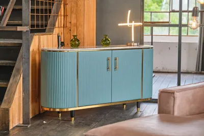 Produktbild von KAWOLA Sideboard MARIA Marmorplatte Kunstleder hellblau