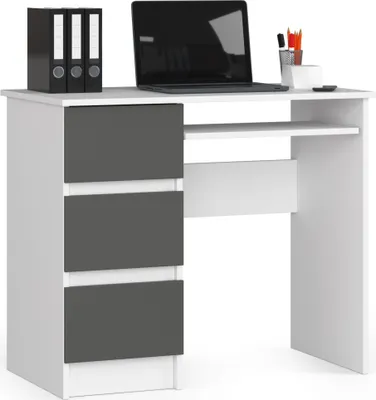 Produktbild von Schreibtisch AKORD A6 Weiß Front Graphitgrau und 1 Ablagen B90 x H77 x T50 cm