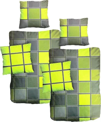 Produktbild von Hochwertige Baumwoll Bettwäsche Kariert Grün Renforce 155x220 80x80: 4tlg.