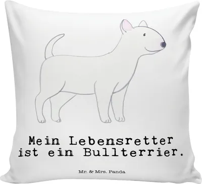 Produktbild von Mr. & Mrs. Panda kuschelkissen 40x40 Bullterrier Lebensretter - Weiß - Geschenk, Polster, Sofakissen, Kuschel Kissen, für sofa, Zierkissen