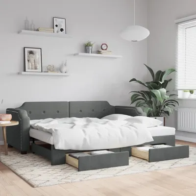 Zdjęcie produktu dla Maison Exclusive – rozkładana leżanka z szufladami, kolor ciemnoszary, 80 x 200 cm, obicie z tkaniny