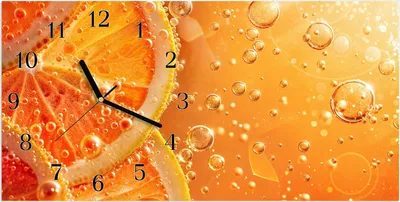 Produktbild von Wanduhr aus Glas mit Motiv Spritzige Orange- 60 x 30 cm - inkl. Aufhängesystem