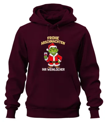 Produktbild von Frohe Arschnachten Weihnachtsgrinch Weinhumor Geschenk Hoodie Kapuzenpullover, Burgundy, M