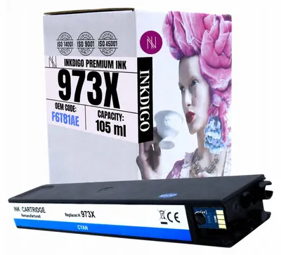 Produktbild von Inkdigo Tinte 973XL für HP PageWide Pro 452dn, 452dw, 452dwt, 477dn – Cyan, 105 ml,, KI-generiertes Bild