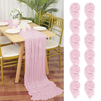 Produktbild von Seihtuch-Tischläufer Rosa 12 Stück 55 x 300 cm Gaze-Stoff Boho Rustikal Hochzeit Deko