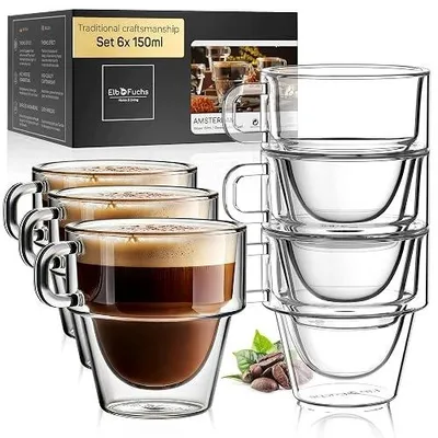 Zdjęcie produktu dla Filiżanki do espresso szklane podwójne ścianki zestaw 6 sztuk