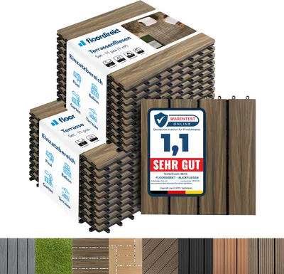 Produktbild von Fliesen Terrassenfliesen Klickfliesen Balkonfliesen wetterfest Mix Teak 30x30 cm 22 Stück (2m²)