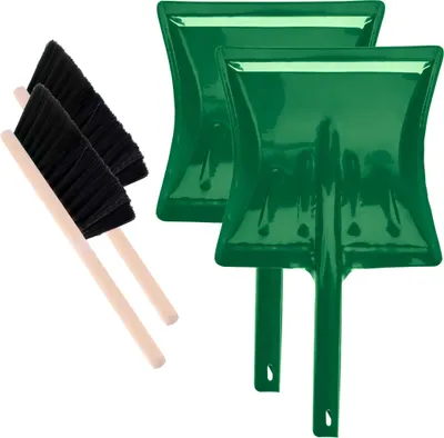 Produktbild von Garronda 2 Stück Kehrgarnitur Kehrschaufel Metall mit Holzgriff Set mit Handbesen (Schwarz + Grün)