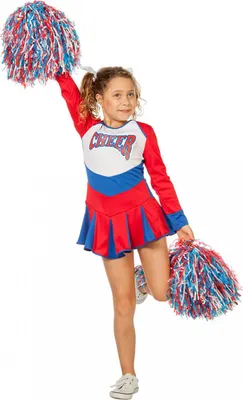 Produktbild von Rot-blaues Cheerleader Kinder Kostüm für Fasching & Garde Größe: 140