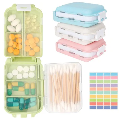 Immagine prodotto di TRANKIELO® - Set di 4 contenitori portatili per pillole da viaggio - Contenitore per compresse portatile con 8 scomparti - Senza BPA - Ideale per i viaggi