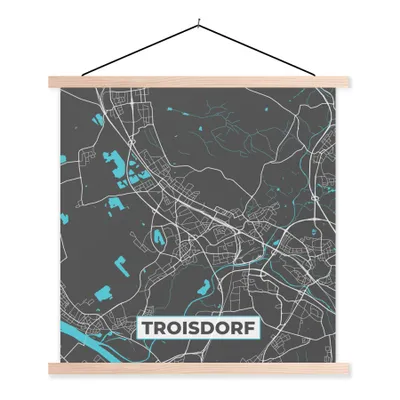 Produktbild von MuchoWow® Textilposter Troisdorf - Stadtplan - Blau - Karte - Deutschland 40x40 cm mit holzfarbenen Rahmen - Posterleiste