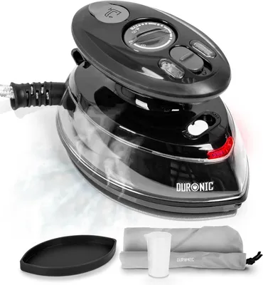 Produktbild von Duronic SI3 BK Mini Reisebügeleisen, 400W Mini Bügeleisen, Dampfbügeleisen 35ml Wassertank, kleines Reisebügeleisen Dampf, Handbügeleisen Keramikfläche, für Kleidung nähen, 2 Betriebsspannungen