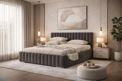 Produktbild von Bett Imperia 180x200 cm, Polsterbett mit Metallrahmen, Bettgestell mit Bettkasten, Riviera-Stoff, Graphit
