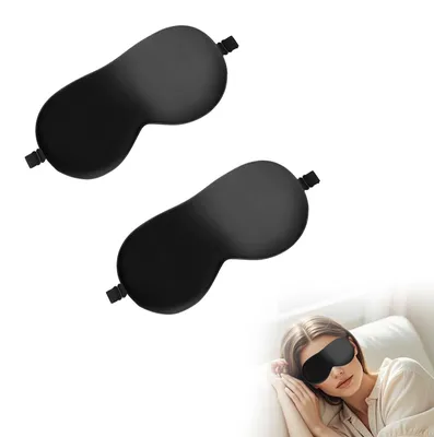 Produktbild von Set mit 2 Schlafmasken, Seiden-Augenmasken, lichtundurchlässig für Seitenschläfer mit verstellbarem Gummiband, geeignet für Männer, Frauen und Kinder, für Reisen oder ein Nickerchen im Flugzeug.