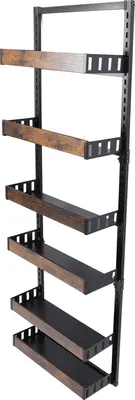 Produktbild von Küchen- und Badezimmerregal mit 6 Ebenen - Höhenverstellbar - Kohlenstoffstahl und Holzimitat - für Küche, Badezimmer und Esszimmer