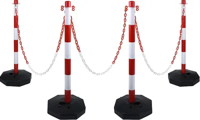Produktbild von Bariérový stĺpik 4 ks Plastový stĺpik so 140 cm bariérovou reťazou a PE základným stĺpikom PP bariéra 82 cm Pružný vymedzovač Červená + biela CEEDIR