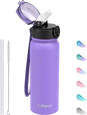 Produktbild von Edelstahl Wasserflasche 600 ml, Doppelwandig Isoliert, Auslaufsicher, BPA-frei, fuer Sport