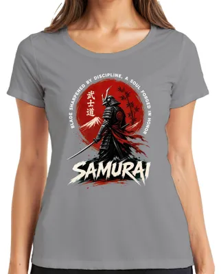 Produktbild von Samurai Bushido Japan Katana Krieger Fuji Sonne Retro Y2K Ronin Damen T-Shirt, Grau, M