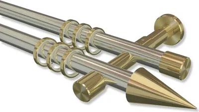 Produktbild von Interdeco Gardinenstange, Vorhangstange Edelstahl-Optik / Messing-Optik Modell Prestige Savio, 20 mm Ø 2-läufig, 100 cm