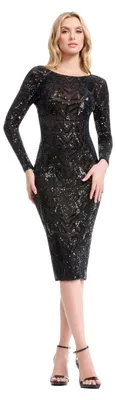 Produktbild von Dress the Population Damen Emery Midi-Etui, Lange Ärmel, Stretch-Pailletten Klei